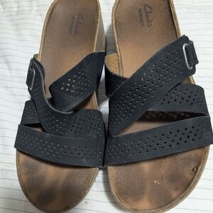 Clarks Black Wedge Sandals with Adjustable Straps